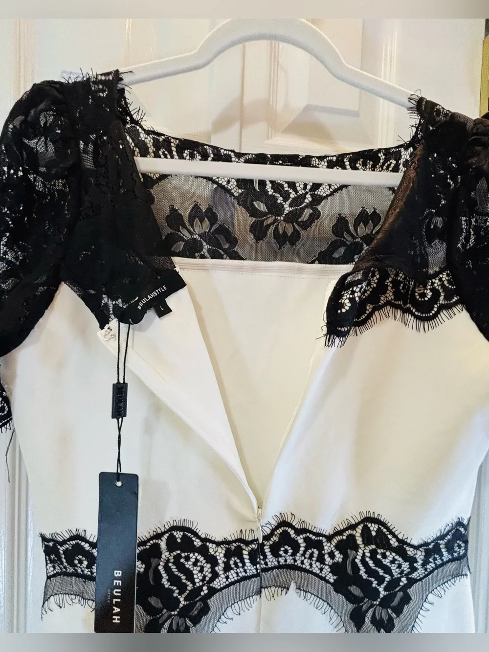 Beulah White Midi Dress with Black Lace Yoke - Picture 7 of 11
